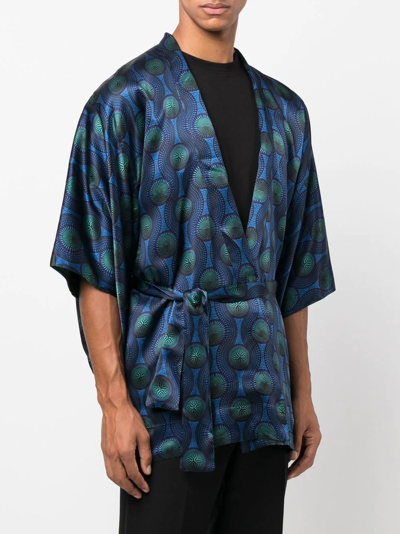 Ozwald Boateng Short Geometric-print Tie-waist Jacket In Blau