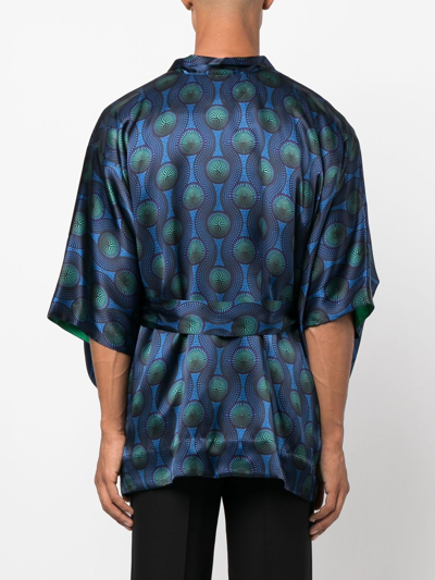 Shop Ozwald Boateng Short Geometric-print Tie-waist Jacket In Blau