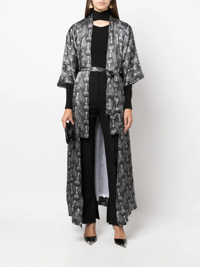 Shop Ozwald Boateng Geometric-print Tie-waist Jacket In Weiss