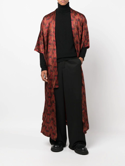 Ozwald Boateng Geometric-print Tie-waist Jacket In Rot