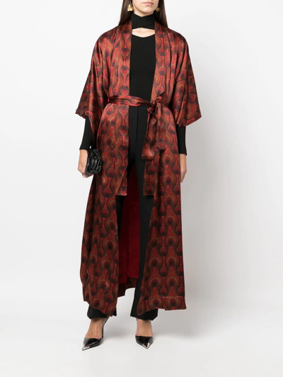 Ozwald Boateng Geometric-print Tie-waist Jacket In Rot