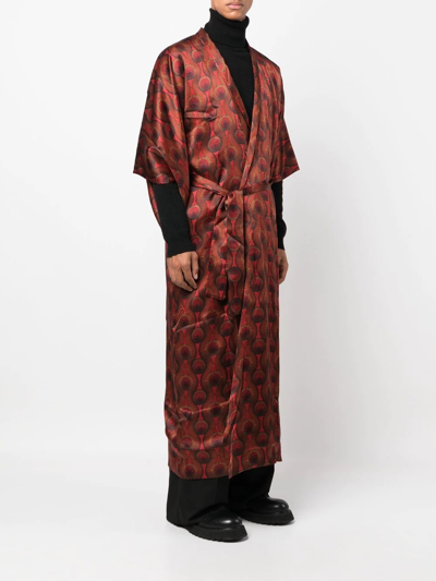 Ozwald Boateng Geometric-print Tie-waist Jacket In Rot