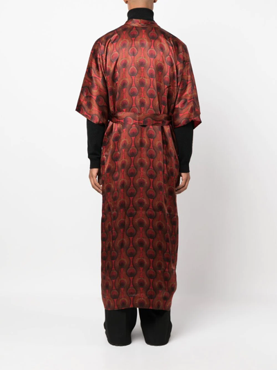 Ozwald Boateng Geometric-print Tie-waist Jacket In Rot