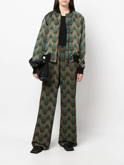 Shop Ozwald Boateng Geometric-print Silk Trousers In Orange