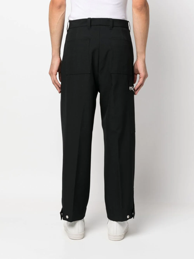Shop Oamc Zip Detail Cotton Wide-leg Trousers In Schwarz