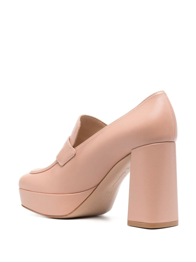 Shop Gianvito Rossi 100mm Leather Loafer Heels In Nude