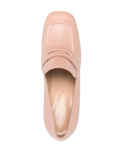 Shop Gianvito Rossi 100mm Leather Loafer Heels In Nude