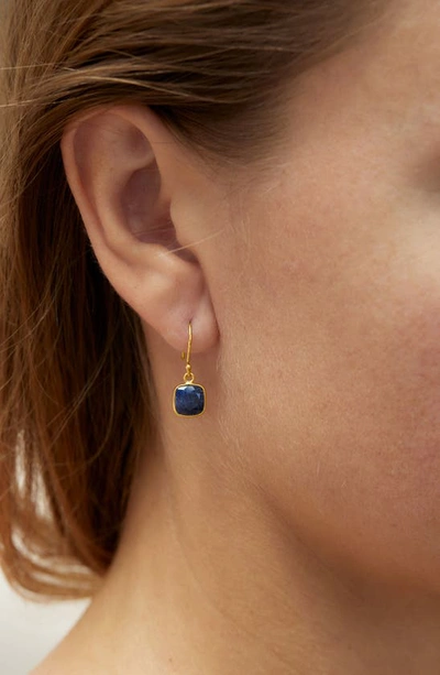 Savvy Cie Jewels 18k Yellow Gold Vermeil Bezel Set Drop Earrings In Blue