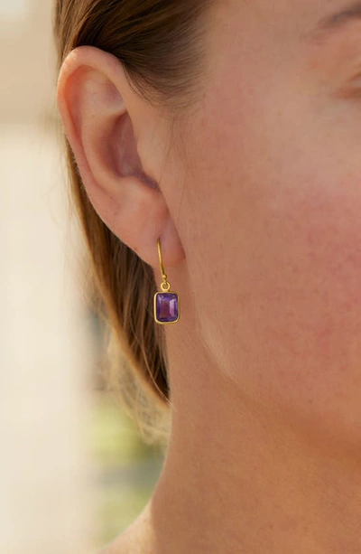 Shop Savvy Cie Jewels 18k Yellow Gold Vermeil Bezel Set Drop Earrings In Purple