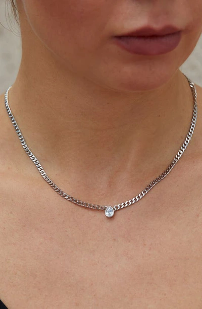 Savvy Cie Jewels Cuban Link Cz Solitaire Necklace In White
