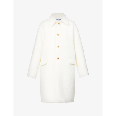 Shop Bottega Veneta Fluffy-texture Single-breasted Wool-blend Coat In White