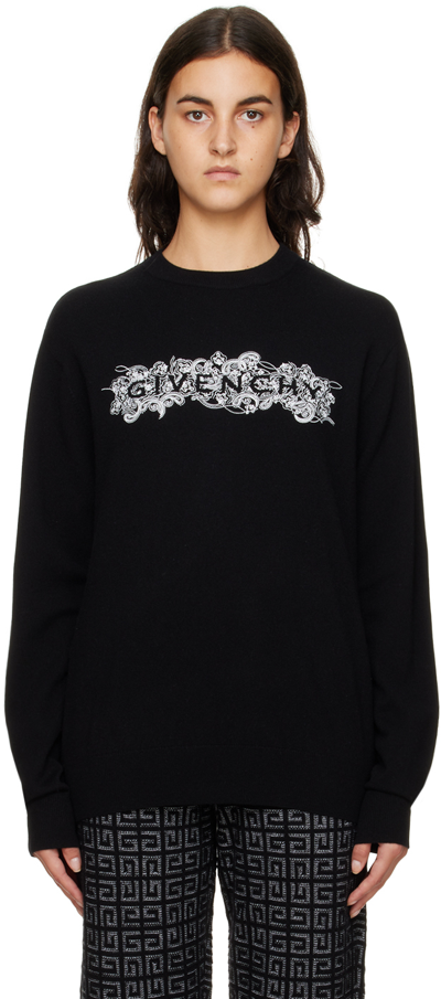 Shop Givenchy Black Crewneck Sweater In 004 Black/white