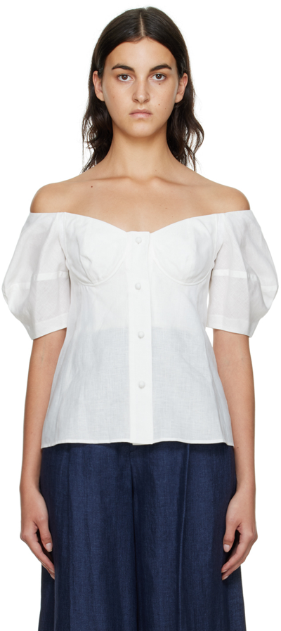 Chloé Balloon Sleeve Off The Shoulder Linen Voile Bustier Top In 107 Iconic Milk
