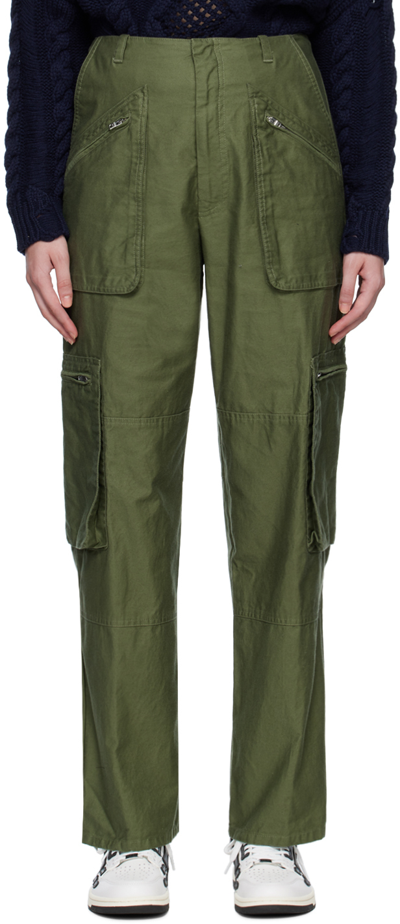 Shop Amiri Khaki Cargo Pocket Trousers In Olive Green