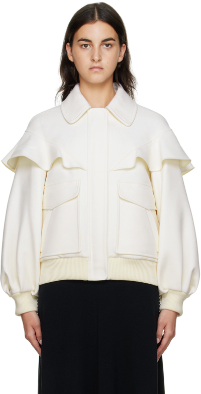 Shop Chloé Off-white Ruffled Bomber Jacket In 107 Iconic Milk