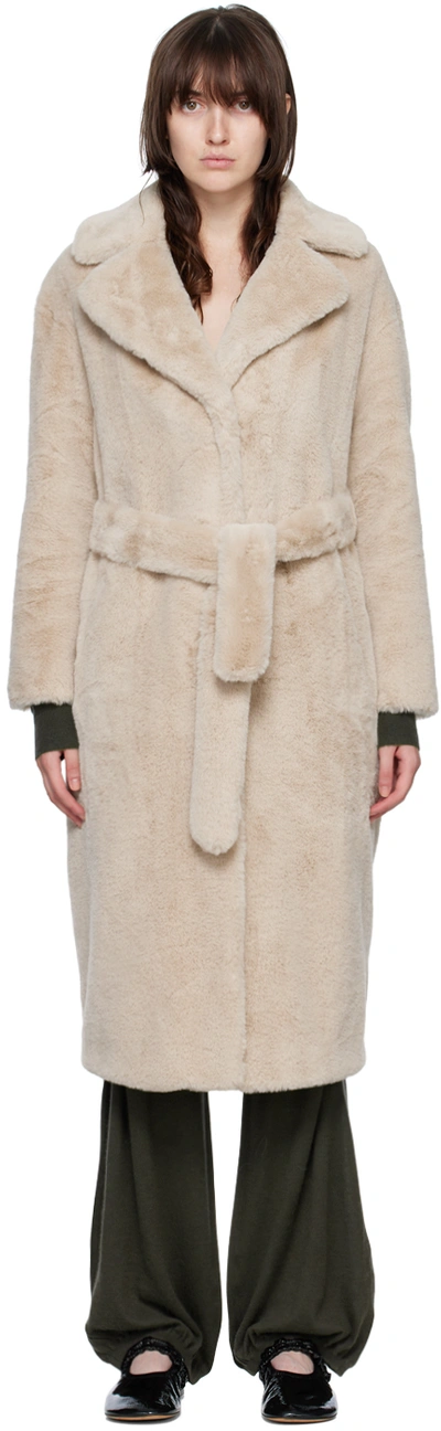 Shop Herno Off-white Belted Faux-fur Coat In 1985 Chantilly