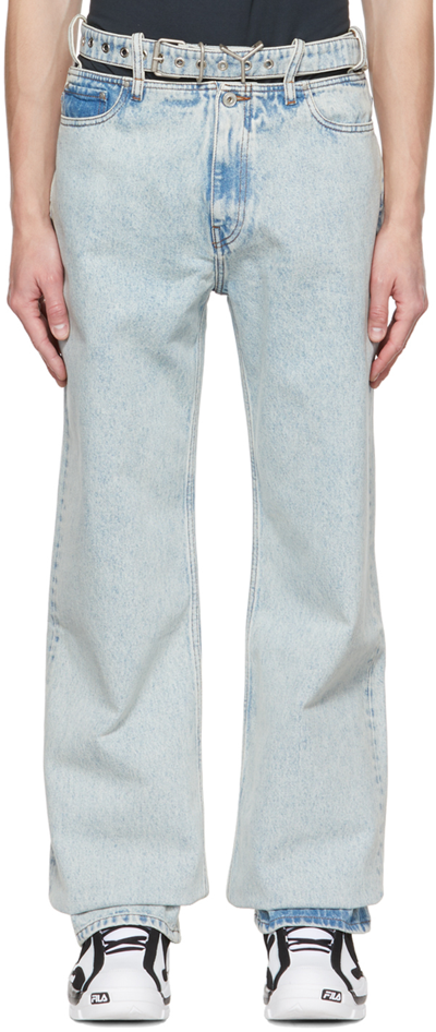 Shop Y/project Blue Y-belt Jeans In Ice Blue