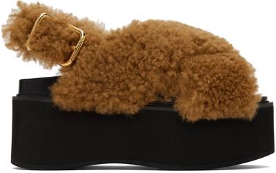 Marni Brown Shearling Fussbett Platform Sandals In 00m24 Caramel