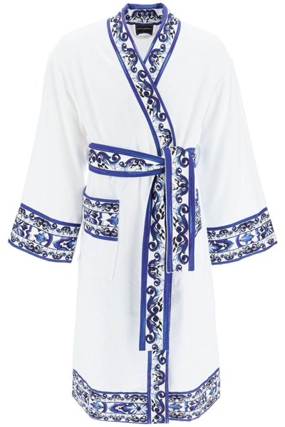 Shop Dolce & Gabbana 'blu Mediterraneo' Bathrobe In Blue,white