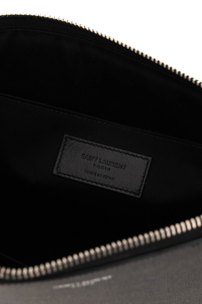 Shop Saint Laurent Leather Tablet Holder In Black