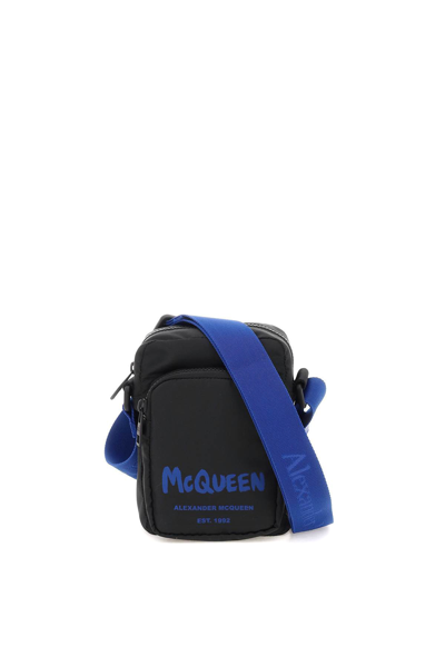 Shop Alexander Mcqueen Mcqueen Graffiti Mini Urban Messenger Bag In Black,blue