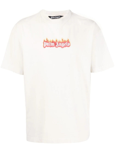Shop Palm Angels White Burning Logo Print T-shirt