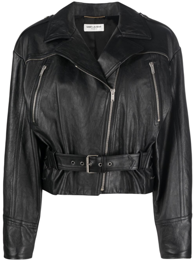 Shop Saint Laurent Biker Leather Jacket In Nero