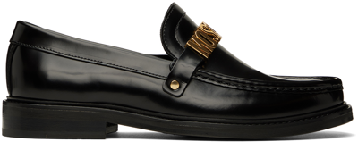 Shop Moschino Black Logo Loafers In 000 Nero