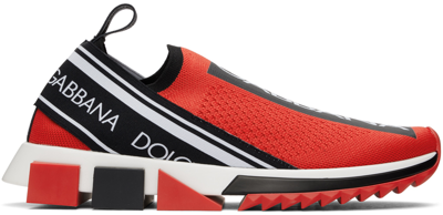 Shop Dolce & Gabbana Red Mesh Sorrento Sneakers In 89873 Rosso/nero