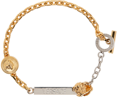 Shop Versace Gold & Silver Medusa Greca Bracelet In 3j000 Oro