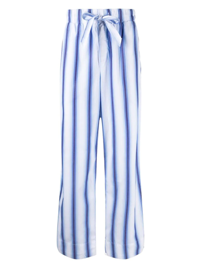 Shop Tekla Striped Cotton Pyjama Trousers In Blue