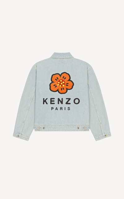 Shop Kenzo 'boke Flower' Embroidered Denim Trucker Jacket Sky Blue