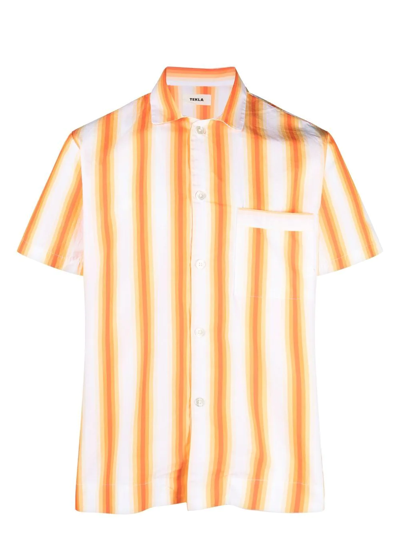 Shop Tekla Striped Short-sleeved Pyjama Shirt In Orange