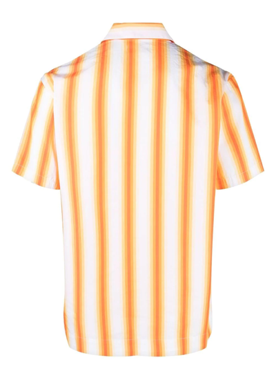 Shop Tekla Striped Short-sleeved Pyjama Shirt In Orange