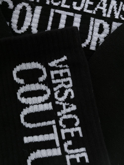 Shop Versace Jeans Couture Logo-jacquard Ribbed Socks In L01 Black White