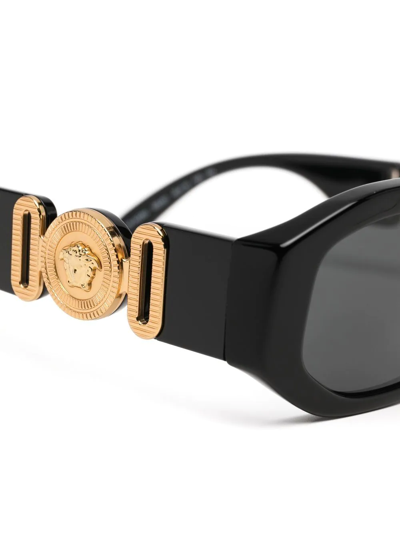 Shop Versace Medusa-plaque Rectangle-frame Sunglasses In Black