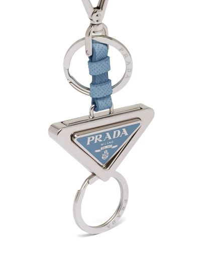 Shop Prada Triangle Logo-plaque Keychain In Silver