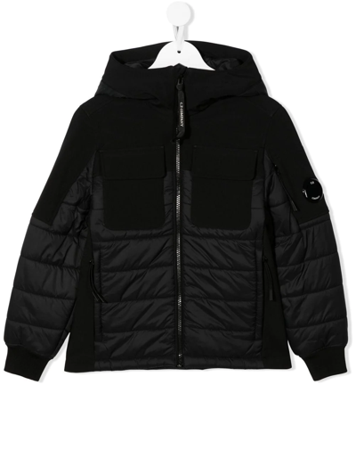 Shop C.p. Company Logo-patch Quilted Hooded Jacket In Black