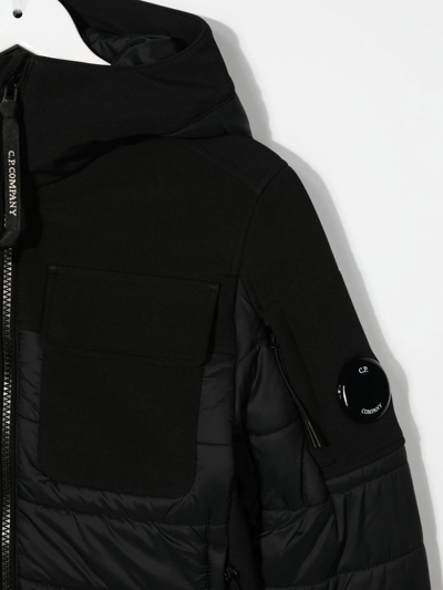 Shop C.p. Company Logo-patch Quilted Hooded Jacket In Black