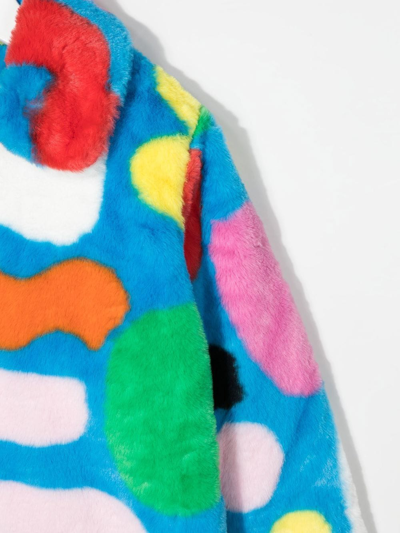 Shop Stella Mccartney Abstract Print Faux Fur Jacket In Blue