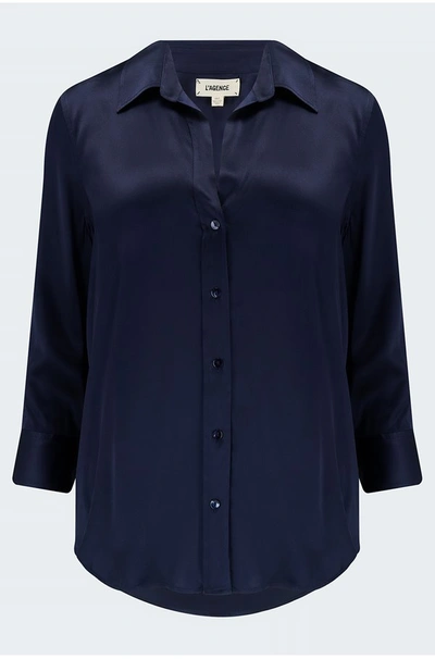 L'agence Dani Three-quarter Sleeve Silk Blouse In Midnight