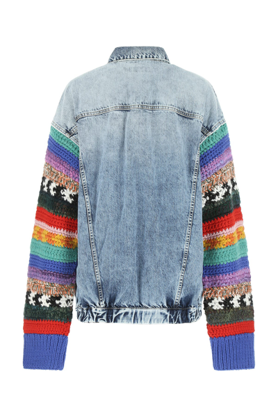 Dsquared2 Woman Blue Denim Jacket With Multicolored Knitted Sleeves |  ModeSens