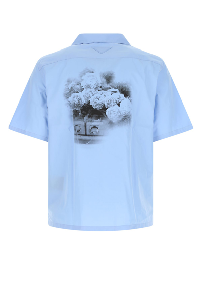 Shop Prada Light Blue Cotton Shirt Lightblue  Uomo Xl