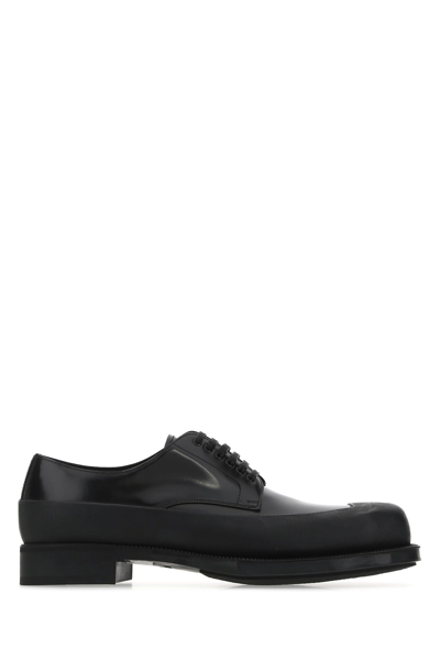 Prada Black Leather And Rubber Lace-up Shoes Black Uomo 9 | ModeSens