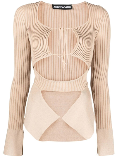 Shop Andreädamo Asymmetrical Sweater In Nude & Neutrals