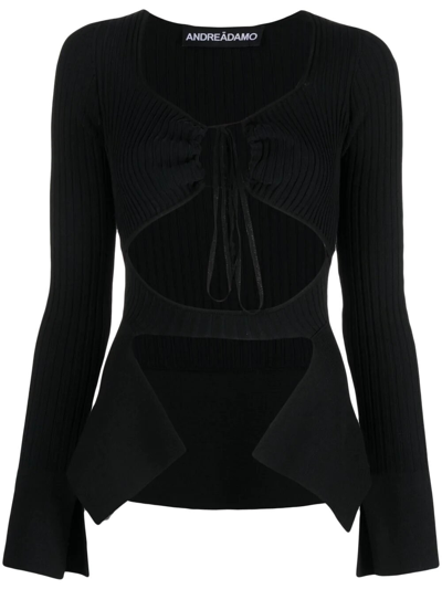 Shop Andreädamo Top With Front Knot In Black