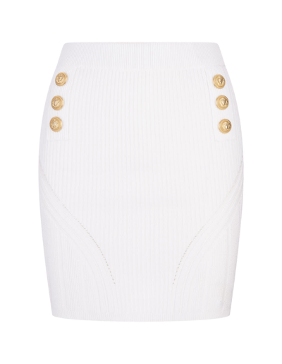 Balmain 6-button Rib Pointelle Knit Skirt In Blanc
