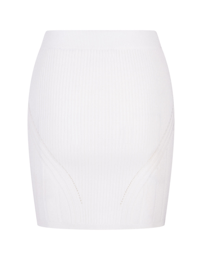 Balmain 6-button Rib Pointelle Knit Skirt In Blanc
