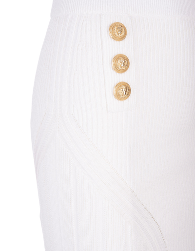 Balmain 6-button Rib Pointelle Knit Skirt In Blanc