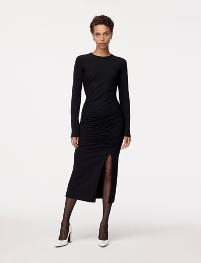 Shop Another Tomorrow Ruched Long Sleeve Dress In Black